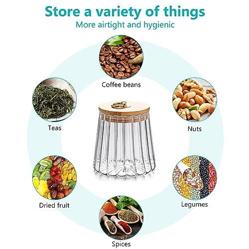 Yiter 2-Packs Glass Storage Jar, 700ml 24oz Clear Storage Canisters with Lids for Tea Coffee Nuts, Striped Glass Jars with Metal Handle for Kitchen, Pantry (Conical) - Cosy Home Interiors Yiter 2-Packs Glass Storage Jar, 700ml 24oz Clear Storage Canisters with Lids for Tea Coffee Nuts, Striped Glass Jars with Metal Handle for Kitchen, Pantry (Conical) - Image 7