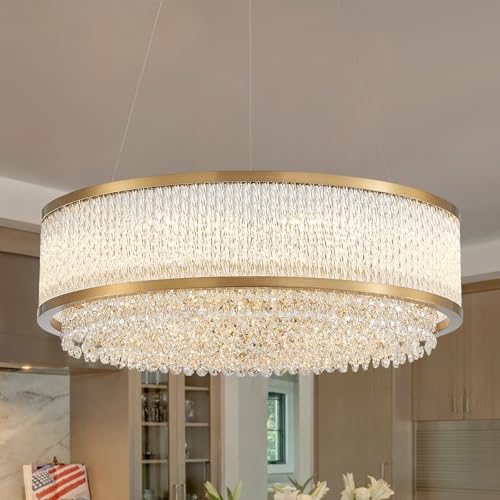 LIZZTREE Gold Modern Oval Crystal Chandelier, 9-Lights Luxury Chandeliers Modern K9 Crystal Chandelier Pendant, Light Fixture E12 Lights for Dining Living Room Entryway Kitchen Dia 20 inch
