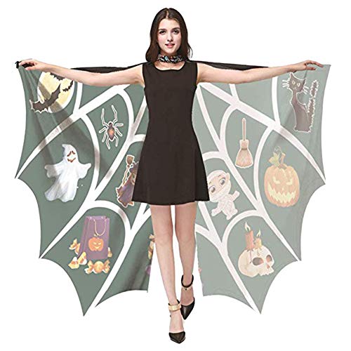 Bat Wings Cape Butterfly Wings Cloak Shawl for Girls Women Halloween Costume Accessory, Black+white, 66*53in/168*135cm - Image 3