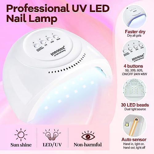 JODSONE-100-PCS-Gel-Nail-Polish-Starter-Kit-with-U-V-Light-95-Colors-Macarons-Combined-with-Dark-Colors-Nail-Gel-No-Wipe-Base-Coat-Top-Matte-Coat-Long-Lasting-Shine-Gel-Polish