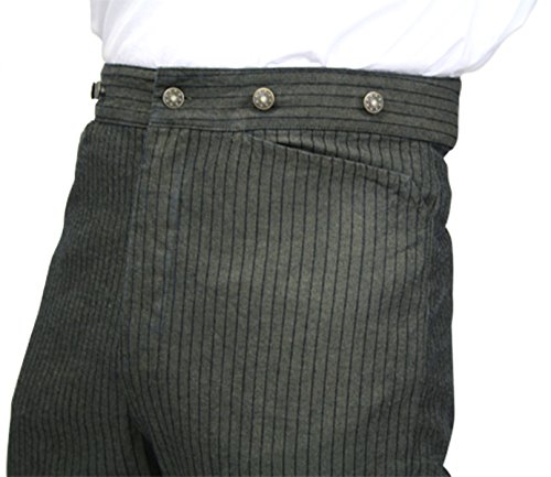 Historical Emporium Men's High Waist Ludlow Cotton Striped Trousers, Victorian Western Pants with Suspender Buttons3