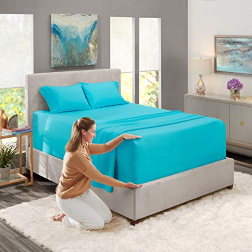 Image of Nestl Bed Sheet Set, King - Deep Pocket, 4 Piece, Bright Blue, Microfiber | Instantly Soft, Night-One Ready (No Wash Required). Fits Extra Deep Pockets up to 24 Inches, 360-Degree Elastic Grip
