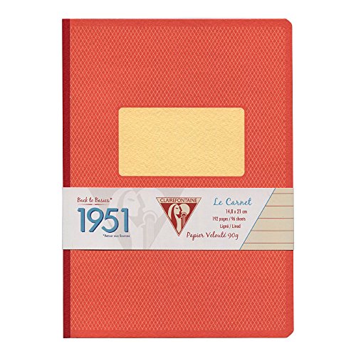 Clairefontaine 195446C - Collection 1951 - A Red Coral Clothbound Notebook - Dimensions: A5 14,8x21 cm - 192 Lined Pages - White Paper 90 g - Grain Map Cover