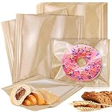 Vmiapxo 150 Pack Heat-Sealable Bakery Bags with Window, Greaseproof Paper Pastry Treat Bags for Brea