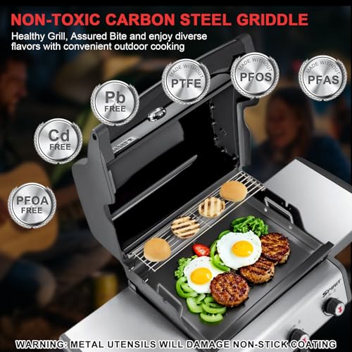 Image of Spirit E-425 Flat Top Griddle Insert for Weber GS4 Spirit I & II 300 Series, Carbon Steel Griddle Plate for Genesis Silver /Gold /Platinum 1000-3500, Replacement for Weber 7638 7639 Grates