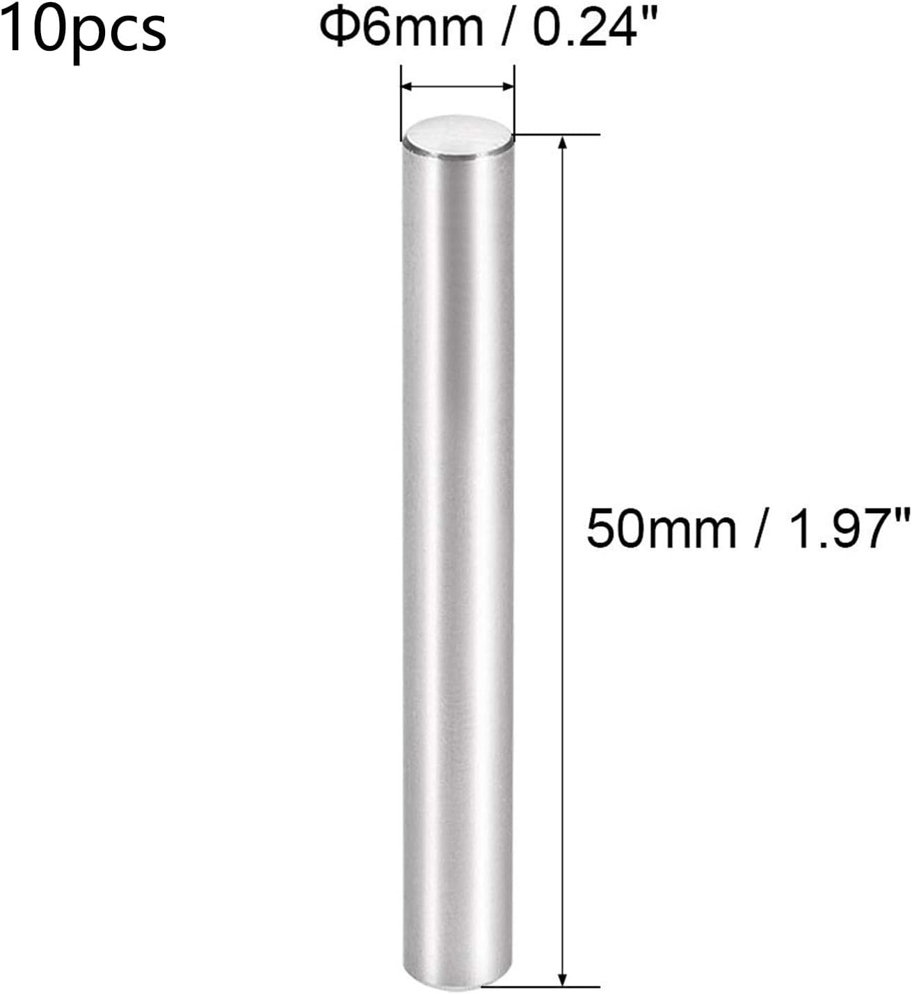 TOP-VIGOR 10Pcs 6mm x 50mm Dowel Pin Shelf Support Pegs, 304 Stainless Steel Cylindrical Shelf Support Pin Fasten Elements Silver Tone