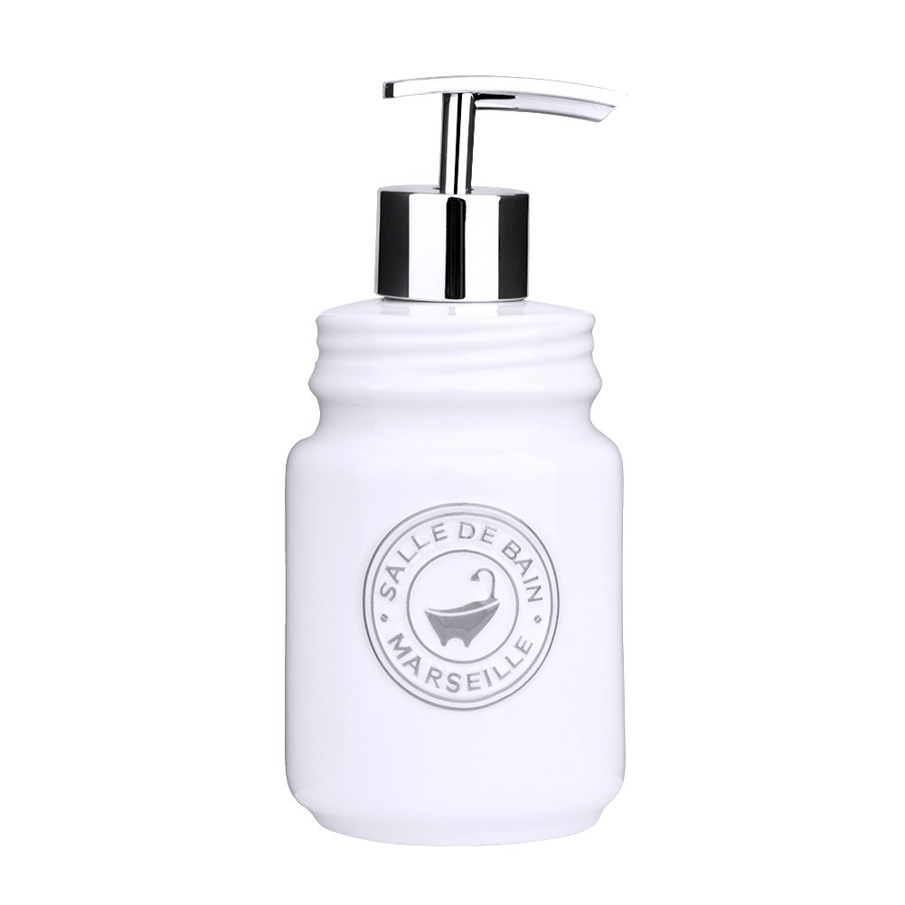 Soap Dispenser, 16 oz Ceramic Liquid Hand Lotions Reusable Bottles for Kitchen, Bathroom (White)