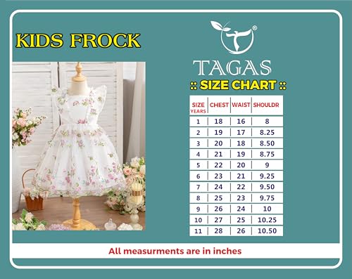 Image of Tagas Girls' Knee-Length Dress|Elegant Floral Embroidered Baby Girl Party Dress with Bow|Soft Net Layered Frock for Birthday, Wedding & Festive Occasions|Comfortable & Stylish
