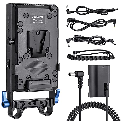 Fomito V-Mount Lock Battery Plate Power Adapter with 15mm Rod Clamp for Canon EOS 5DS, 5DS R, 5D Mark II, 5D Mark III, 5D Mark IV, 60D, 60Da, 6D, 70D, 7D, 7D Mark II, 80D Camera Camcorder