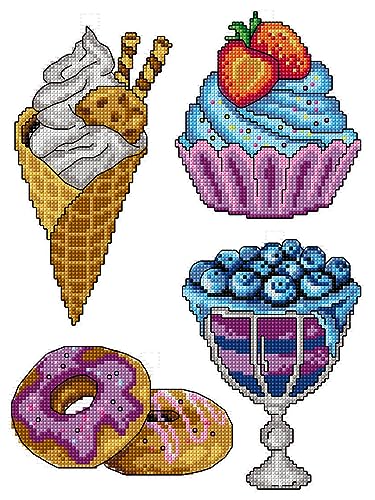 Image of Counted Cross-Stitch Kit on Plastic Canvas with Sweets. 4 Splendid Ornaments Different Dimensions 148CS. 14 Count Plastic Canvas Sheets 8.27x11.02 Inches. Wonderful for Art & Craft Amateurs