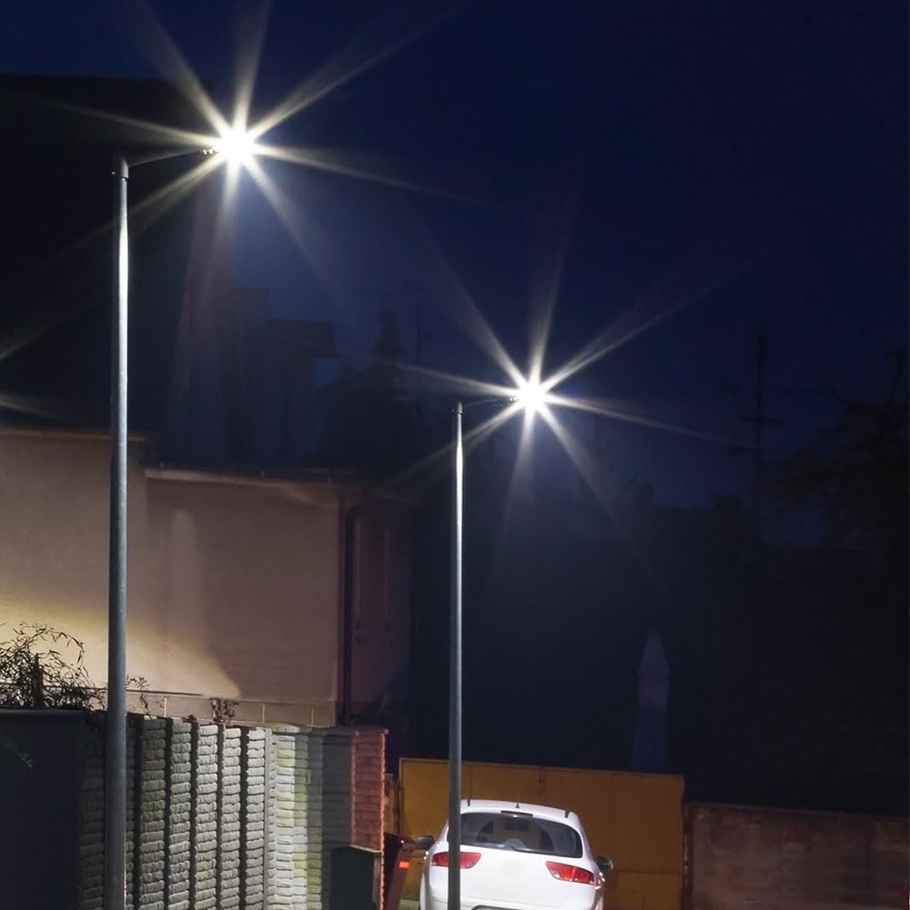 Straßenlampe Straßenlaterne LED Straßenbeleuchtung, IP65 Tageslichtlampe, grau, LED 50W 6850Lm 6500K, HxLxB 43,4x6,3x16,9cm, 2er Set