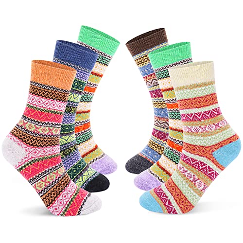 Calcetines de Mujer, 6 Pares Calcetines Termicos Mujer Invierno Calcetines de Lana Vintage...