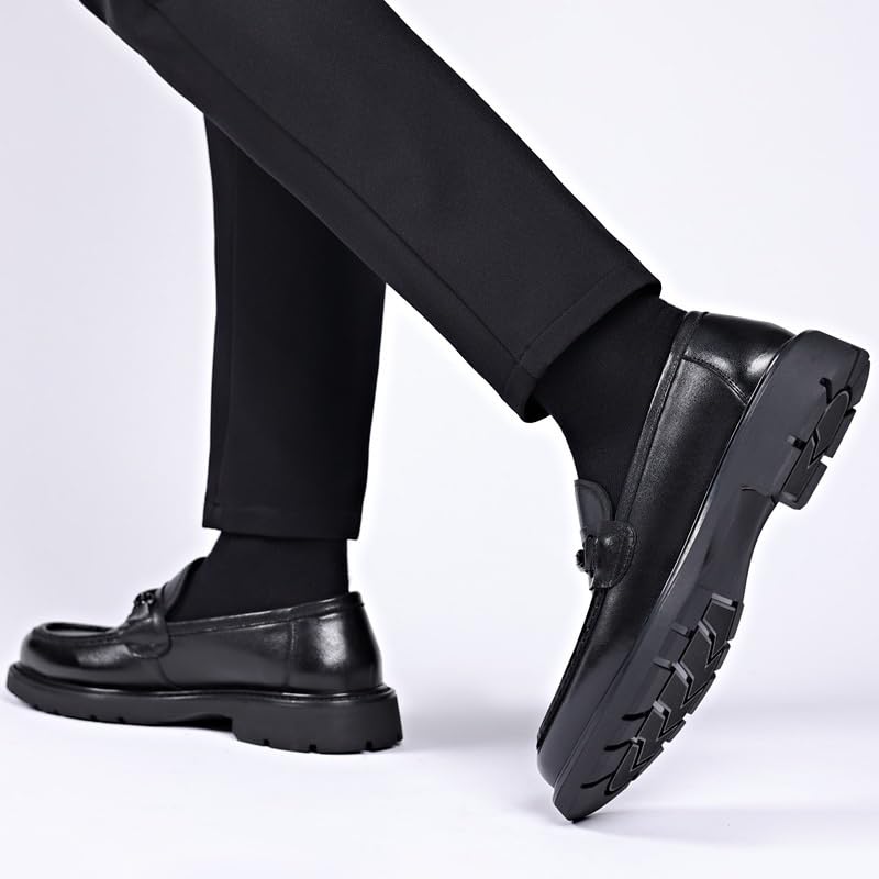 Men's Vintage Loafers Shoes Vegan Leather Moccasins Shoe Round Toe Solid Color Slip-on3