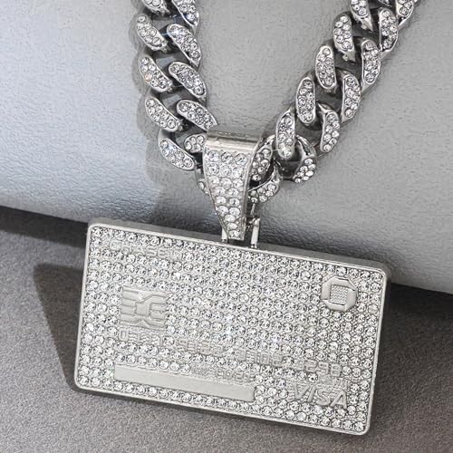 Credit card Hip-hop Cuban Chain, Rhinestone Pendant Necklace Jewelry For Men，Men's Fashion Jewelry2