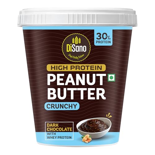 Image of DiSano High Protein Dark Chocolate Peanut Butter with Whey Protein, Crunchy 1kg | 30g Protein. Gluten Free, Post & Pre Workout snack
