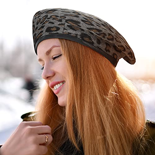 Satinior 3 Pieces Leopard Berets French Style Beanie Hatst Adjustable Artist Caps Beret For Women, Multicoloured, One Size #TOP2