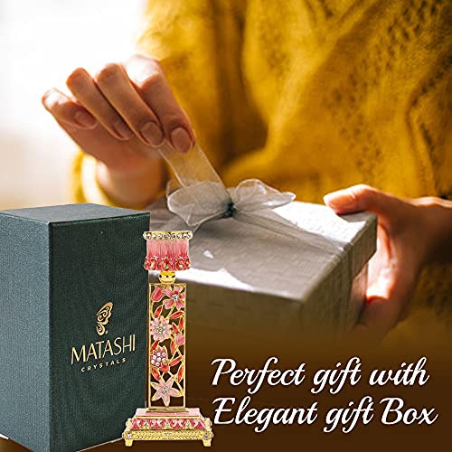 Matashi Shabbat Candlestick Holder (2-Piece Set) Hand-Painted, Gold-Plated Pewter Tall, Vintage Craftsmanship Adorned W/ Pomegranates And Flowers Jewish Holiday Decor (Red) #TOP5