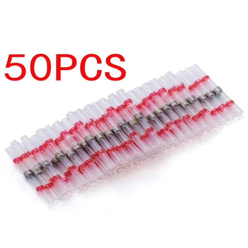 100/50Pcs Waterproof Solder Seal Heat Connector Shrink Butt Connectors Lug Terminals Electrical Wire Car Insulated Terminal(50PCS red)