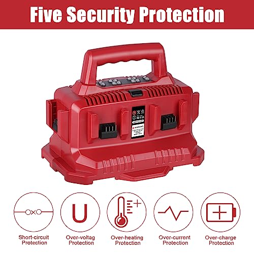 JYJZPB Six Port Charging Station Compatible for Milwaukee 18V Battery Suitable for Milwaukee M-18 Tools 6 Batteries Pack Sequential Charger with LED Indicator Light