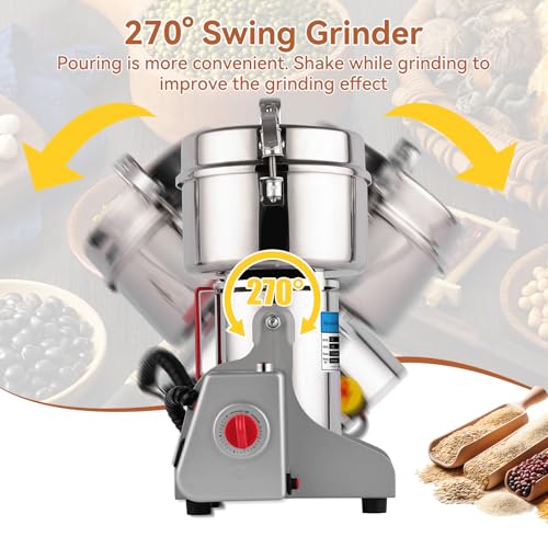 Image of 3000W Grain Mill Grinder - 32000 RPM High-Speed 1000g Electric Stainless Steel Grain Mill for Flour with 270 Swing Grinding for Grains, Millet, Spices & Coffee - Ideal for Kitchen and Commercial Use