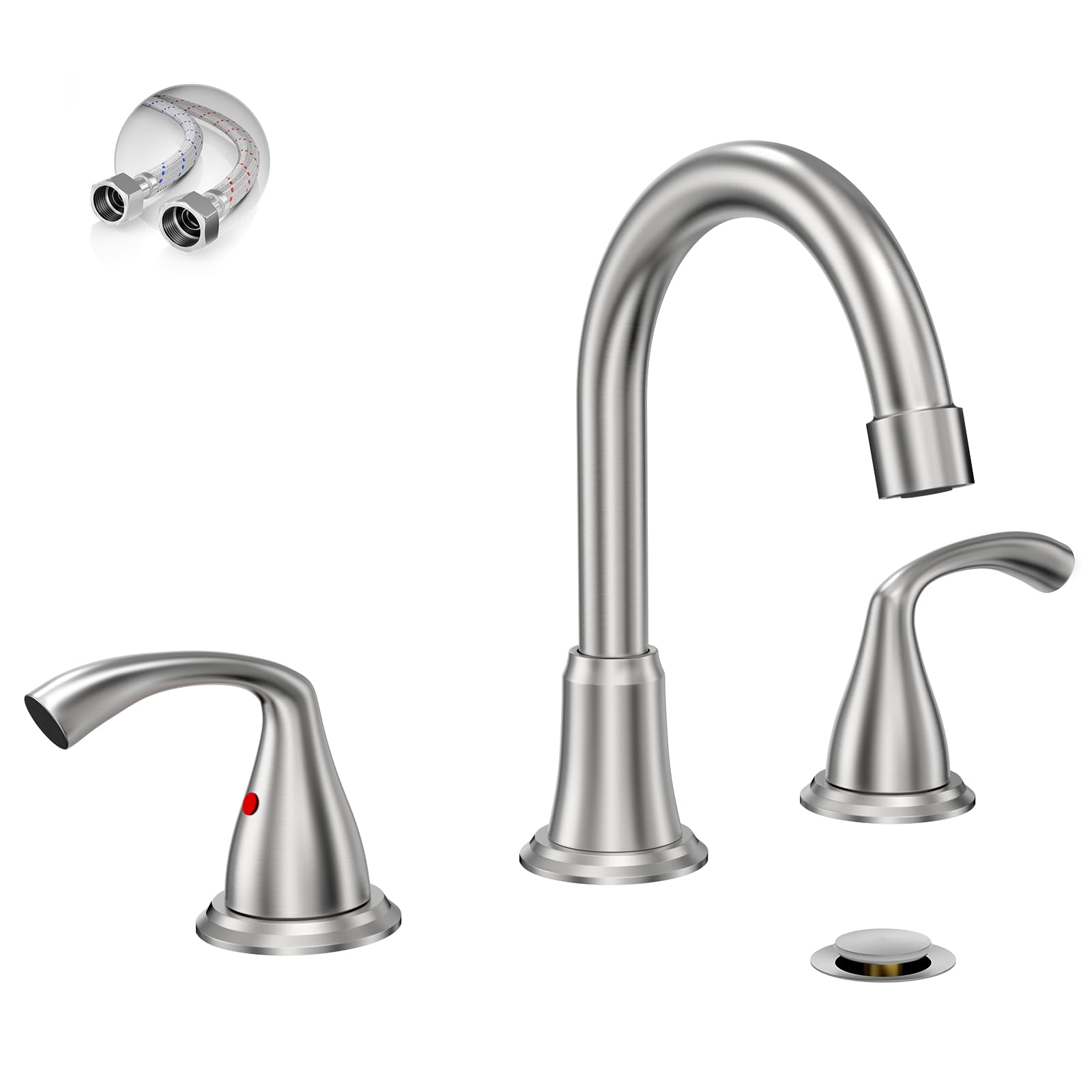 Sxithgkdw Brushed Nickel 8 Inch Widespread Bathroom Sink Faucet, 2 Handle 3 Hole Bathroom Faucet With Metal Pop Up Drain And Water Supply Lines, Wfjc180-Bn