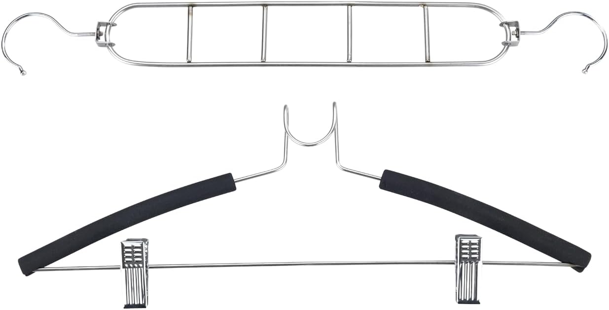 Multifunctional Stainless Steel Hangers, Space-Saving Hanger System for Vertical Clothes Storage, Practical Hanger with Sliding Clips and Non-Slip Coating