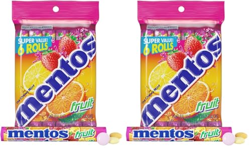 Image of Mentos Fruit Chewy Mint Candy Roll,Mixed Fruit Flavors,Valentine's Day Candy for Parties & Favors,14 Pieces Per Roll,(Pack of 12)