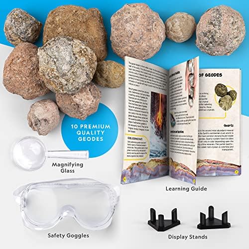 NATIONAL GEOGRAPHIC Break Open 10 Premium Geodes - Includes Goggles and Display Stands - Great STEM Science Kit, Geology Gift for Kids, Geodes Rocks Break Your Own, Toys for Boys and Girls 6 51YvRmMHIoL. AC