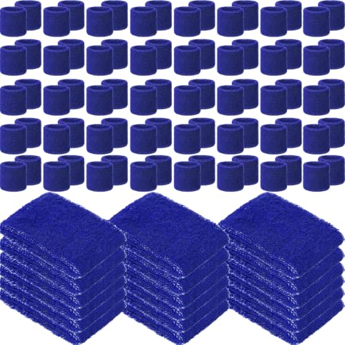 Leyndo 96 Pcs Wrist Sweatband Bulk for Kid, Royal Blue