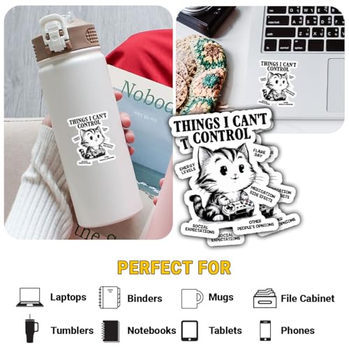3 pegatinas de gato Things I Can't Control para salud mental y TDAH 4