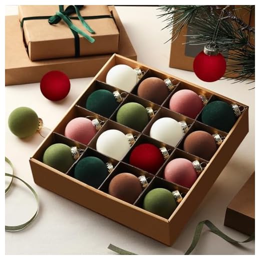 PullCrease 24 Pcs Velvet Christmas Ornaments 2.36 Inch Neutral Shatterproof Plastic Velvet Balls Flocked Ornaments for Christmas Tree Hanging Decorations (Multicolored)