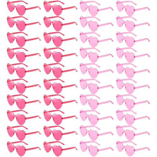 40 Pairs Heart Shaped Sunglasses Bulk, Colorful Rimless Fun Heart Sunglasses for Women Party Favors