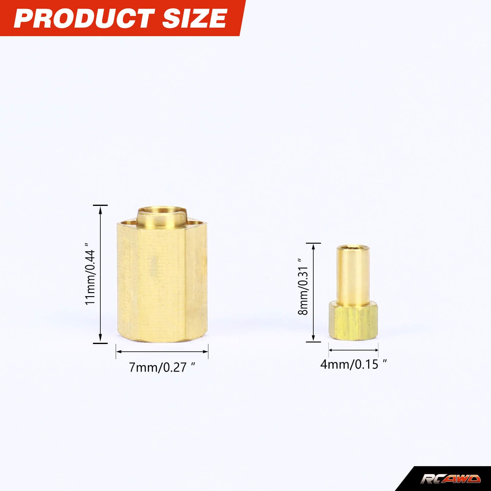 RCAWD Brass Wheel Hex Adapters For TRX-4M - 1.5mm Widen Hubs For Traxxas Defender & Bronco