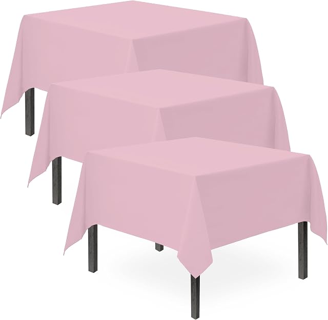SOL 3pk Pink Table Cloths Party | 121 x 121cm | Plastic Table Cover Party | Pink Table Cloth Party Table Cover | Pink Party Table Cloth | Pink Table Cover | Pink Tablecloth | Pink Plastic Tablecloth