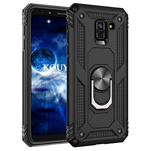 KOUYI Funda Samsung Galaxy A8 2018,Armor Carcasa con 360 Anillo iman Soporte Hard PC y Silicona TPU Bumper antigolpes Fundas Carcasas Case para Samsung Galaxy A8 2018 (Negro)