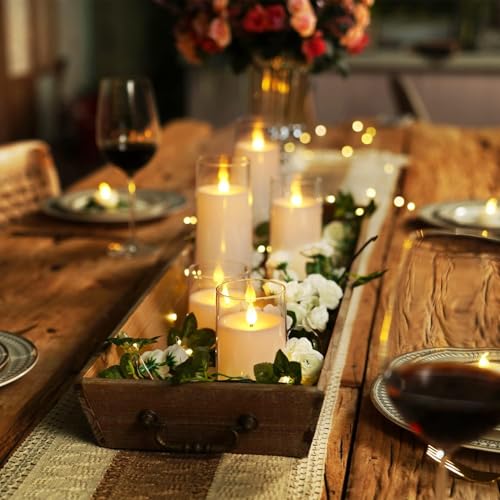 Image of Homemory Pure White Flickering Flameless Candles, Battery Operated Acrylic LED Pillar Candles with Remote Control and Timer, Set of 9