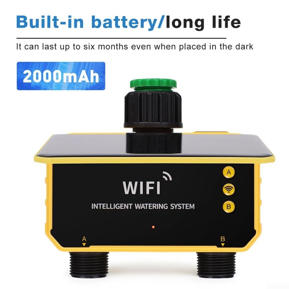 Timer per irrigazione solare WiFi, 1/2 uscite, controllo intelligente, pannello solare regolabile, sensore di pioggia integrato, irrigazione per giardino (1 presa)