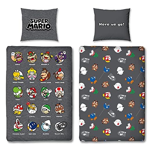 Sängkläder för barn set Super Mario All-Stars 135 x 200 cm 80 x 80 cm · 100 % bomull · Luigi Yoshi Toad · Linon vändbara sängkläder