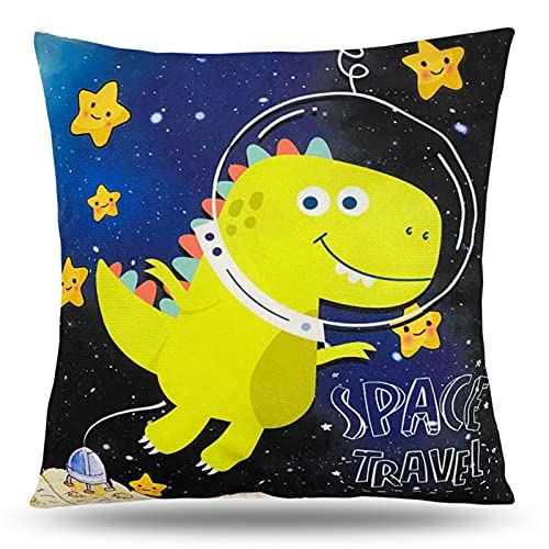 Dinosaur Decorative Throw Pillow Cover 18X18, Outer Space Cotton Linen Square Cushion Cover, Cute Dino Cartoon Pillow Case For Gift/Couch/Car/Party/Wedding Decor #TOP18