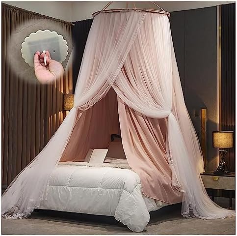 Round Dome Canopy Bed Curtains Mosquito Net Bed Canopy for Girls & Adults Double Layer Round Dome Canopies Bed Curtain,Gray