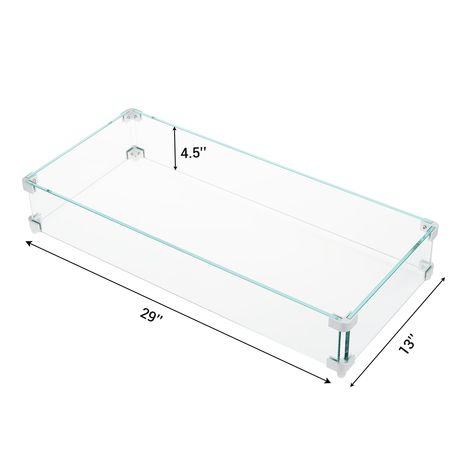 GarveeHome Premium Crafted Tempered Glass Fire Pit Wind Guard, Rectangular, 29 x 13 x 4.5 Inch, 0.316" Thick, Flame & Spark Protection for Outdoor Gas or Propane Fire Tables, Sturdy Aluminum Alloy — view 7