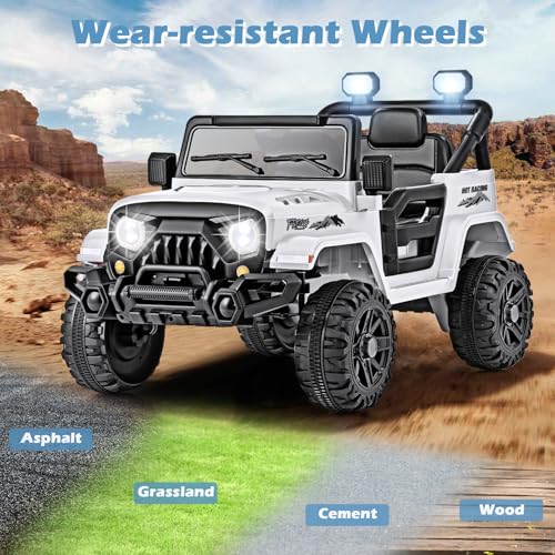 OLAKIDS Ride on Truck, 12V Battery Powered Electric Vehicle for Kids with Remote Control, Bluetooth, Power Display, LED Lights, Music Player, Ride on Toy for 3+ Boys Girls (White) - image 5