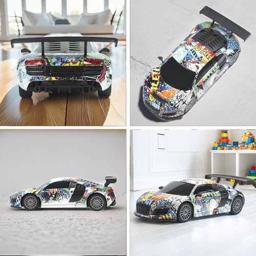 Image of Remote Control Car for Kids |Rechargeable High Speed RC Car with Lithium Battery |Type-C Charging |LED Headlights |Multicolor Graffiti
