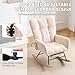 EBELLO Schaukelstuhl mit Fußstütze, Schaukelsessel mit Fußstütze, Teddystoff Gepolsterter Lesesessel Relaxstuhl Sessel mit Holzkufen mit Seitentasche Relaxstuhl für Wohnzimmer Beige