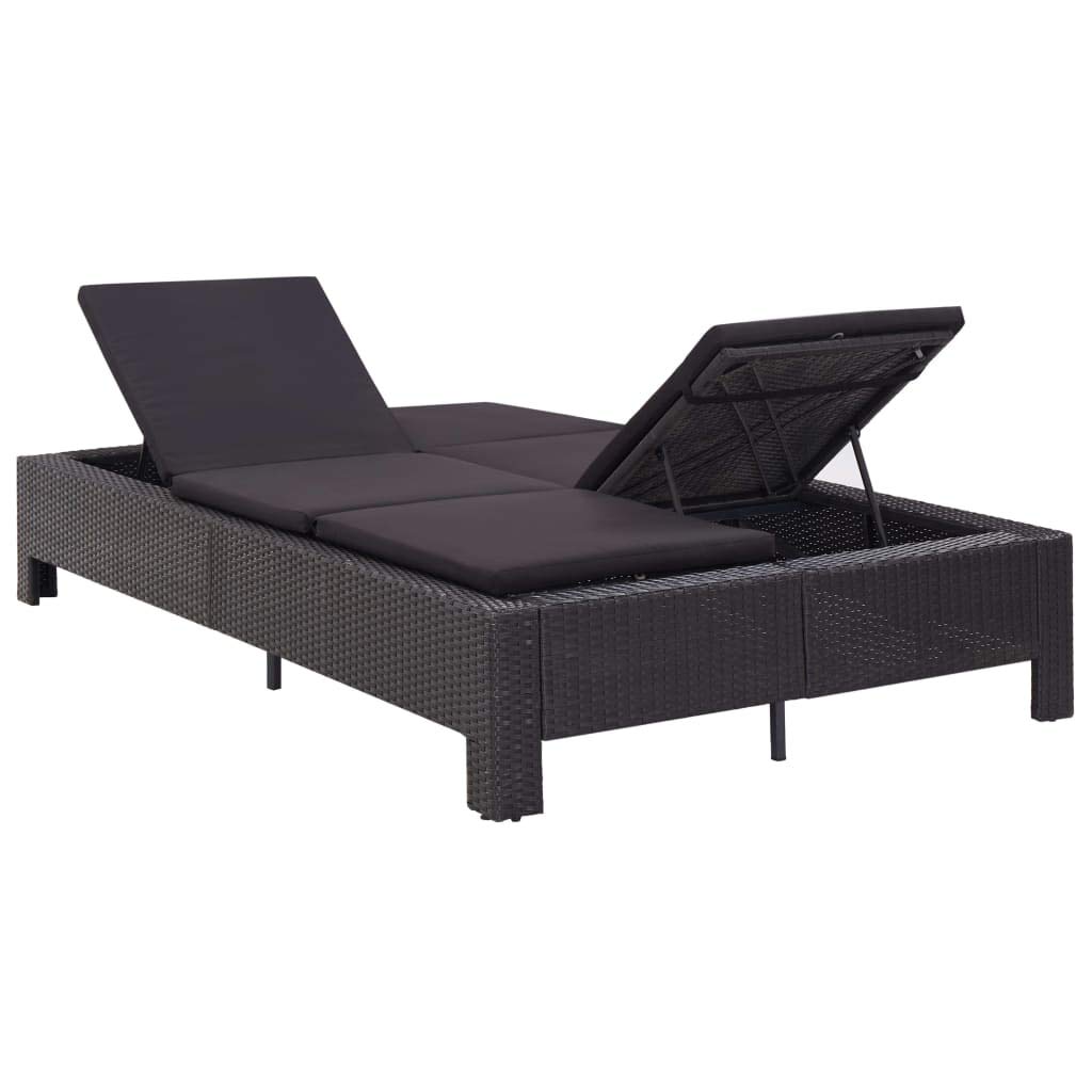 Lettino Prendisole a 2 Posti, regolabile con schienale reclinabile, 220x130x35 cm, polyrattan nero con telaio in acciaio verniciato, cuscini imbottiti removibili, per esterno piscina balcone patio gia