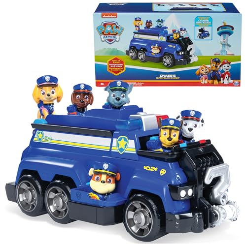 Paw Patrol Patrulla Canina - Vehículo Policía Team Cruiser con 6 Figuras: Chase, Marshall, Skye, Rubble, Rocky y Zuma - Patrulla Canina Juguetes - Juguetes Niños 3 años