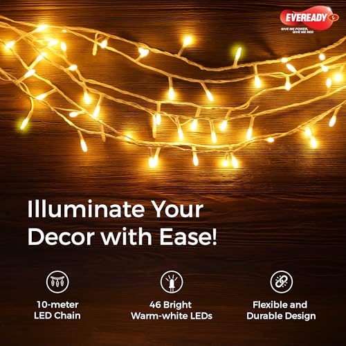 Image of EVEREADY UTSAV, 33 FEET LED Pixel Lights, 46 LEDs, BIS Approved, High Brightness Home Decoration Ladi String Lights for Ganpati, Diwali, Christmas, Festivals, Warm White, Pack of 1