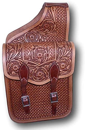 HUMAYL SADDLERY Horse Saddle Bag Western Cowhide Genuine Leather Equestrian Trail Tooling Carving Tooled Carved Pack Equipment Horse Saddle Bags Size: 10” L x 10” W x 3 ½” D inches, BAG162