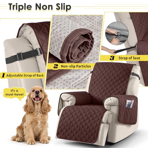 Image of TAOCOCO Recliner Protector,1 Seater Armchair Slipcovers,Waterproof Recliner Slipcovers,Recliner Covers with Pockets,Anti Slip Reclining Sofa Covers,Arm Chair Covers for Pets /Dogs /Kids(Chocolate)