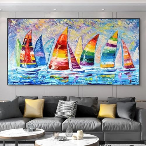 Art mural voiliers colorés avec impression sur toile premium de 65x130cm
